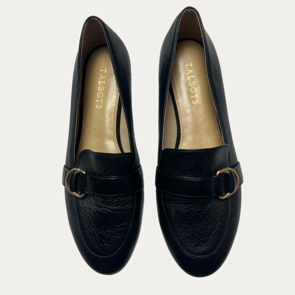 Talbots Ryan Black Leather Loafers with D-Ring Detail Size 9